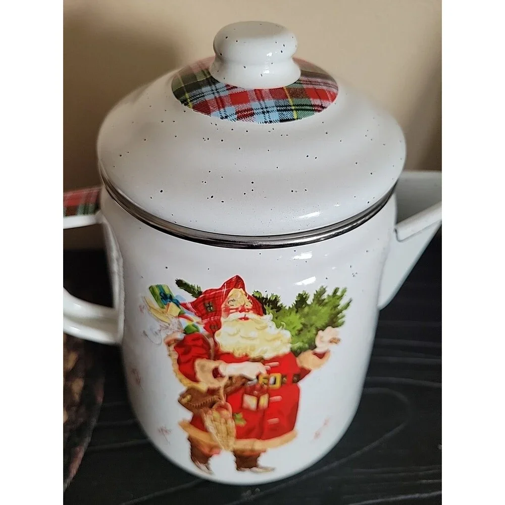 Vintage Hallmark Jan Karon White Enamel Santa Claus Holiday Coffee/Tea Pot